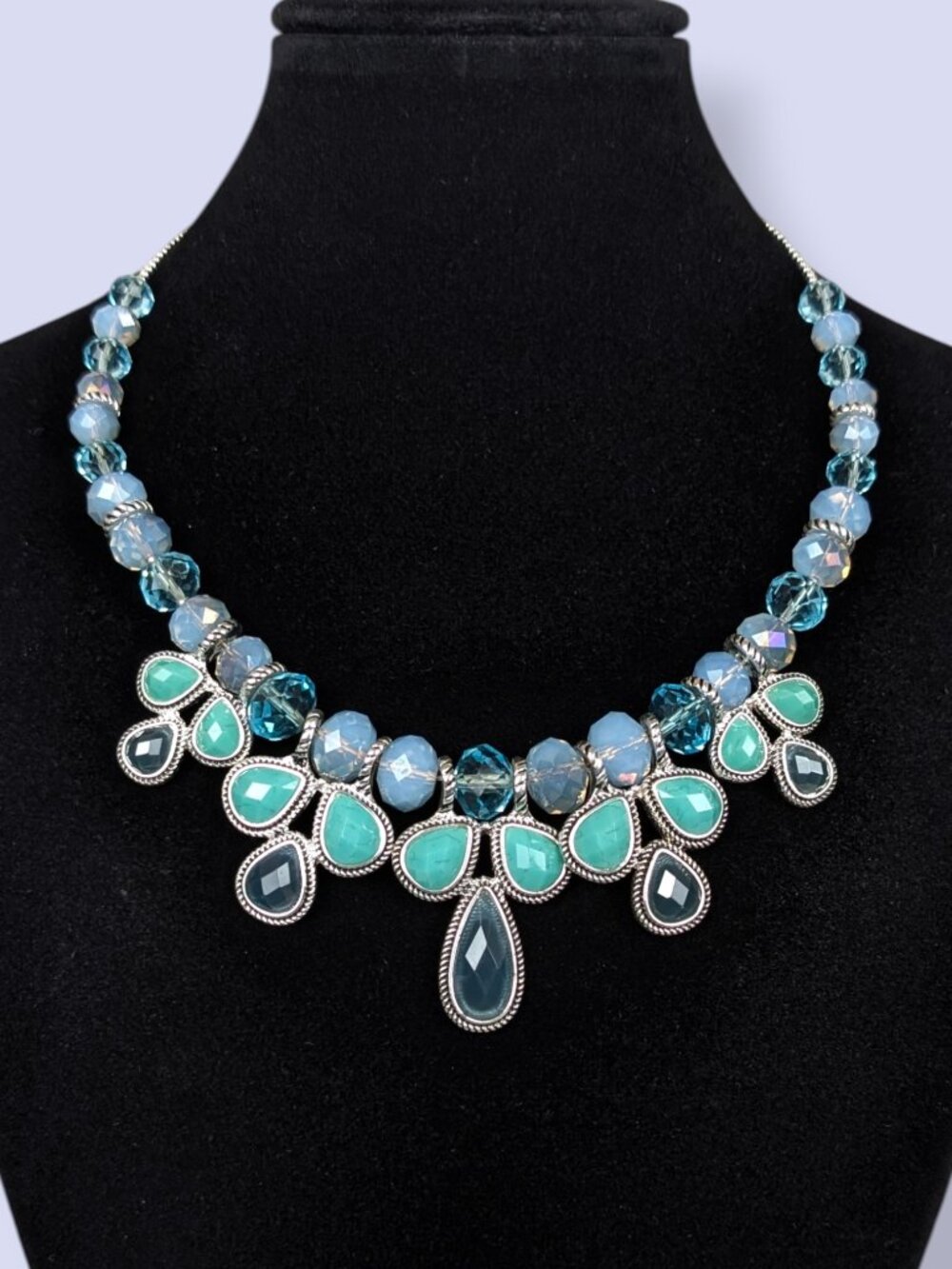 Napier Blue Crystal Bib Statement Necklace